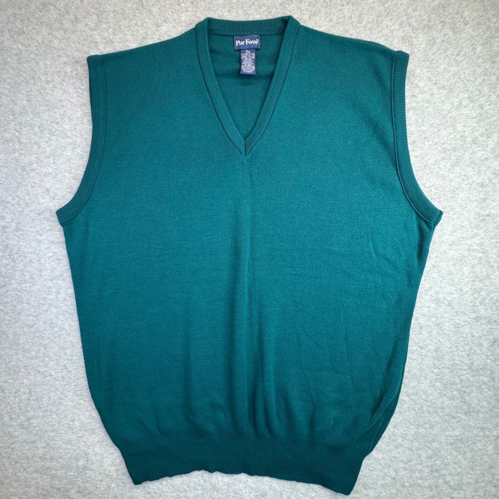 Vintage Par Four‎ Sweater Vest Mens XXL Tall Green V-Neck Acrylic Knit USA Made